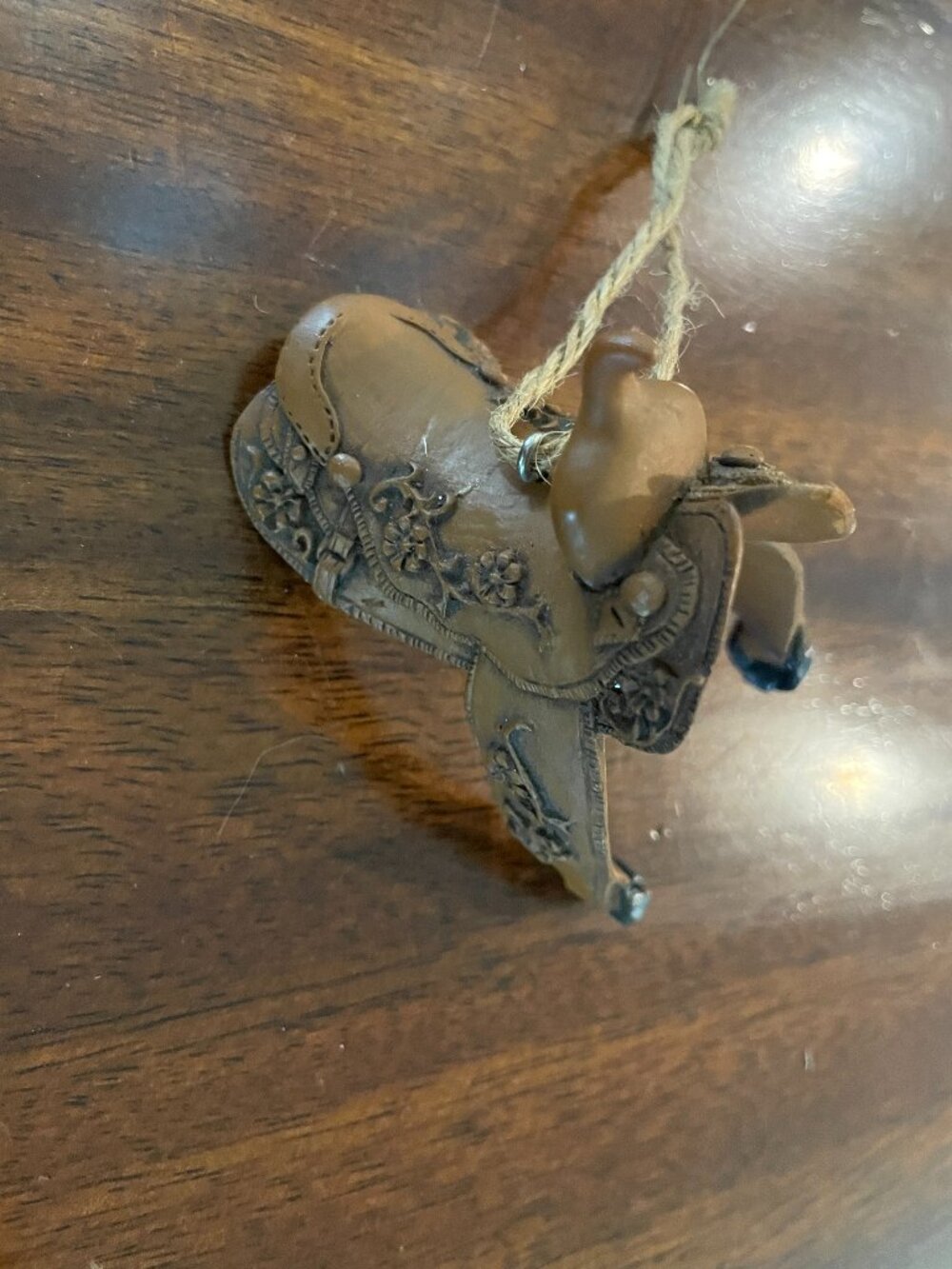 Resin Floral Brown Western Saddle Ornament 2.5" x 3" Christmas Holiday!
